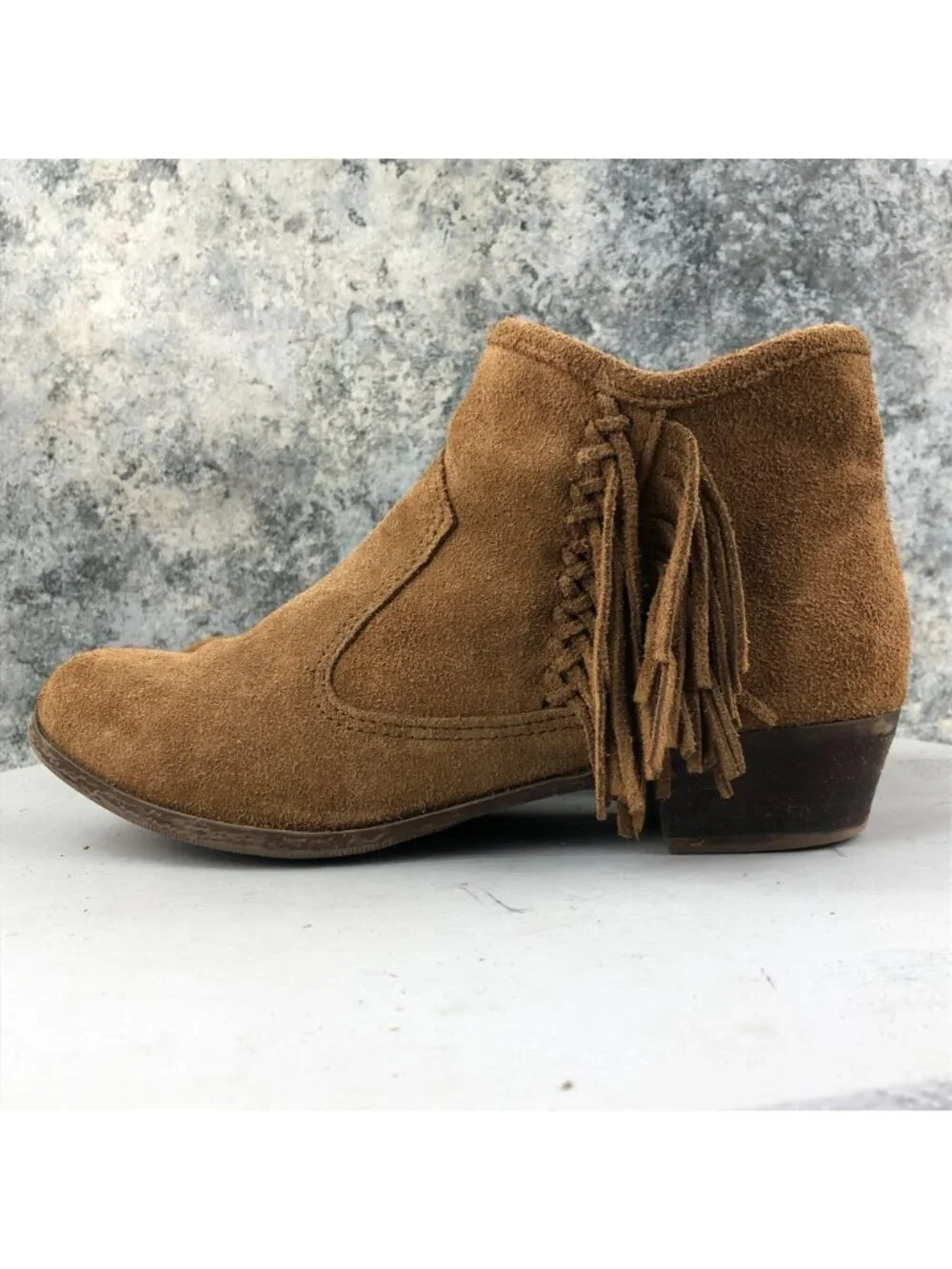 Minnetonka Women's Size 9.5 Blake Brown Suede Fringe Side Zip Ankle Booties